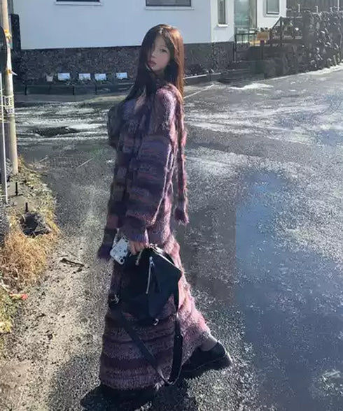 Striped Knit Dress & Cardigan